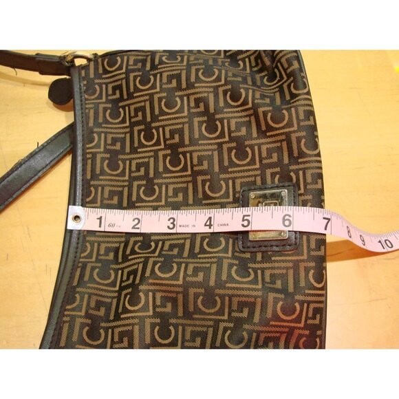 Liz Claiborne Monogram Crossbody Shoulder Bag Dark Brown Gold Adjustable Straps - Picture 11 of 12